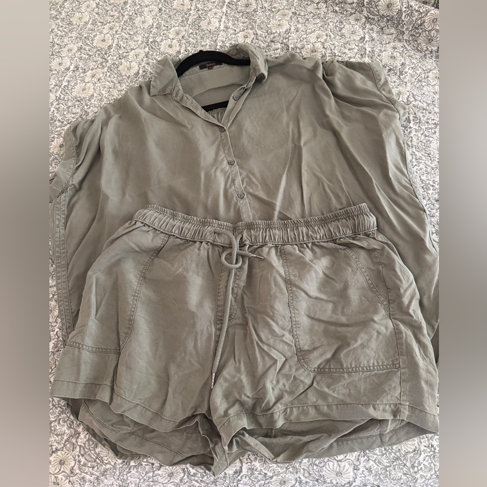 Quince Vintage wash tencel camp shirt and matching shorts